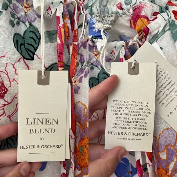 NWT Hester & Orchard Ivory Multi Floral Linen Blend Top M - Picture 7 of 11